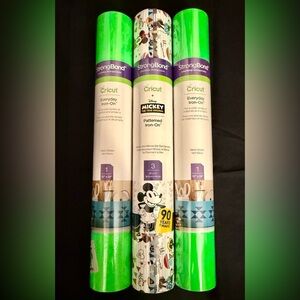 New Bundle of 3 Cricut Iron-On Rolls: Neon Green & Disney Mickey Patterned